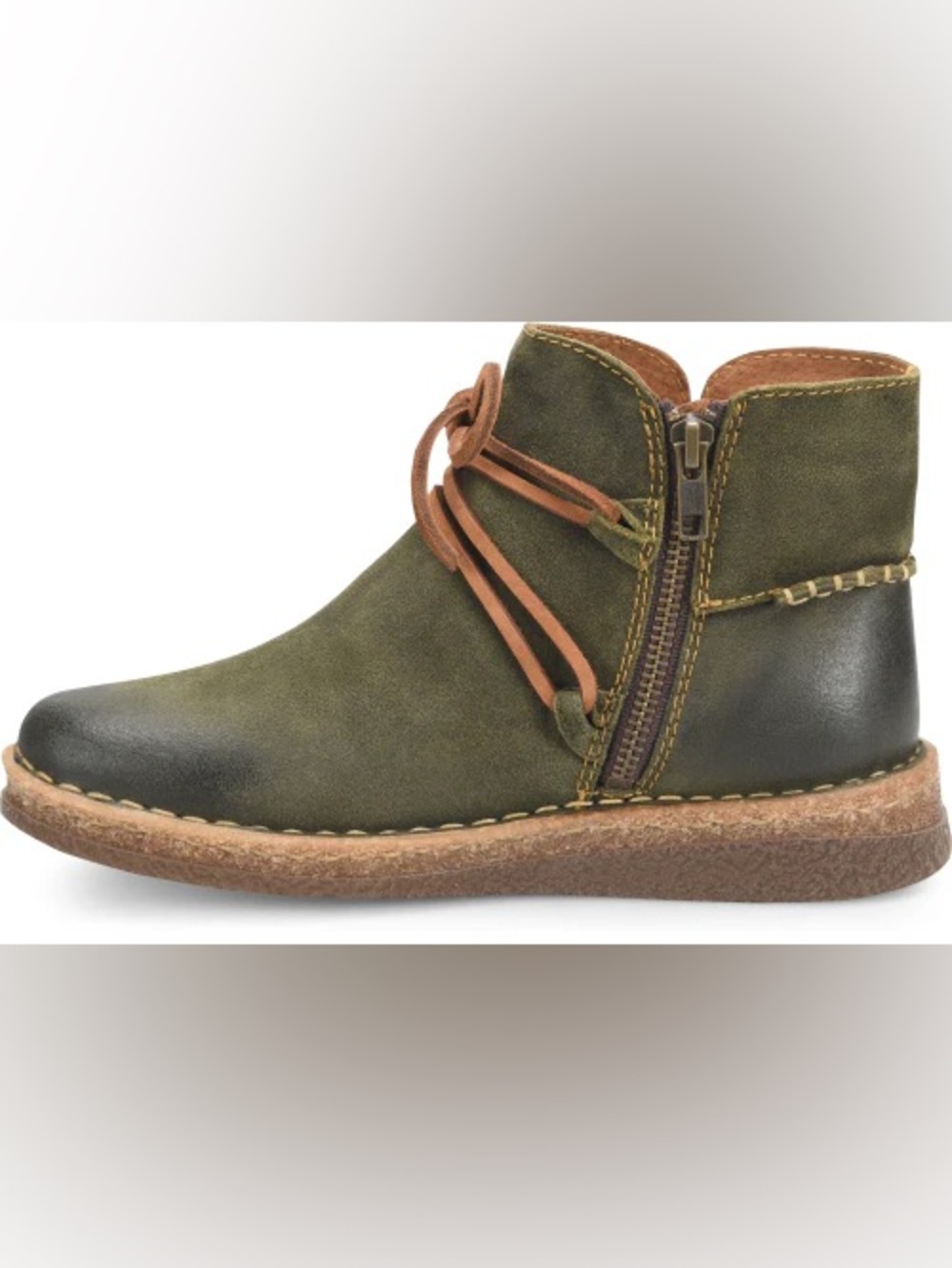 Born Calyn Green Distressed Leather Ankle Boots NWOB Size 8 39 Comfort Booties - Picture 3 of 11